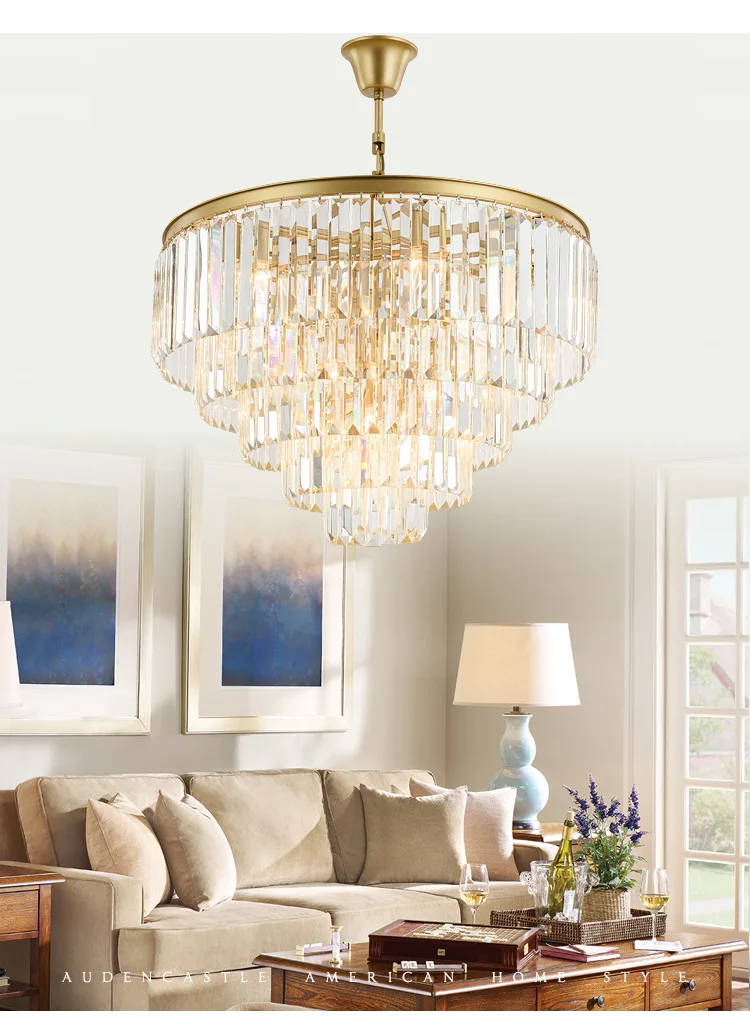 Gold American Style Retro Chandeliers LED Crystal Lighting For Living Room Bedroom Hall Hotel Restaurant Dining Room Fashion