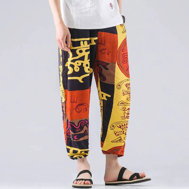Men Linen Pants Casual Pants Sweatpants Jogger Elastic Waist Men Pants Regular Straight Bottom Flax Men Casual Pants