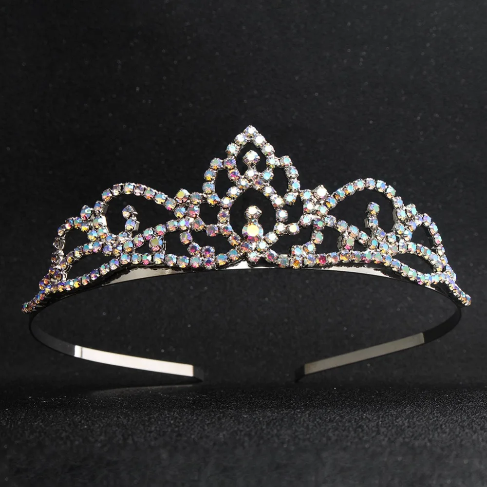 

LISM New Prom Crown Rhineston Headband Simple AB Color Crystal Wedding Tiara Hair accessories