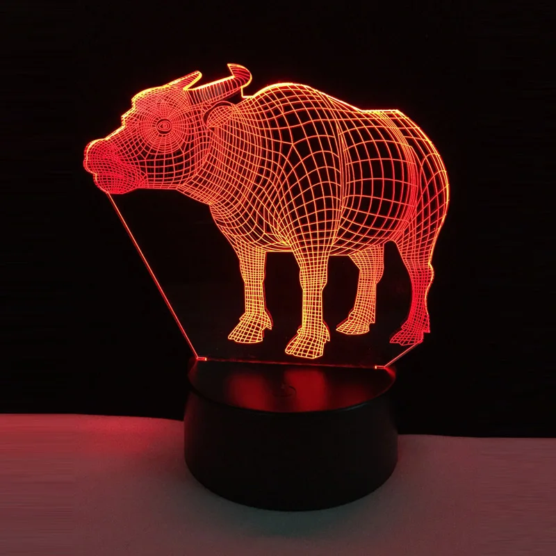 New 2018 Novelty 3D Cow Buffalo 7 Colors Change LED Night Light with