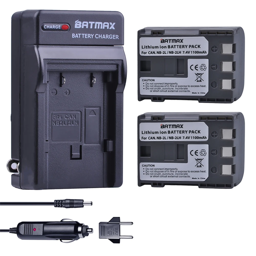 Batmax 2 шт./лот NB-2LH NB 2L NB2L Батарея и Зарядное устройство Комплект для Canon BP 2LH 2L5, DC310 DC320 DC330 DC410 DC420 HV20 HG10 EOS 350D 400D