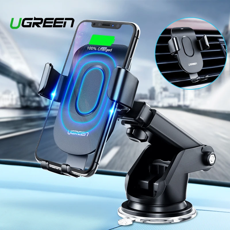 Ugreen تشى سيارة لاسلكي شاحن آيفون X XS 8 سامسونج S9 الهاتف المحمول شاحن لاسلكي سريع شاحن سيارة حامل هاتف حامل