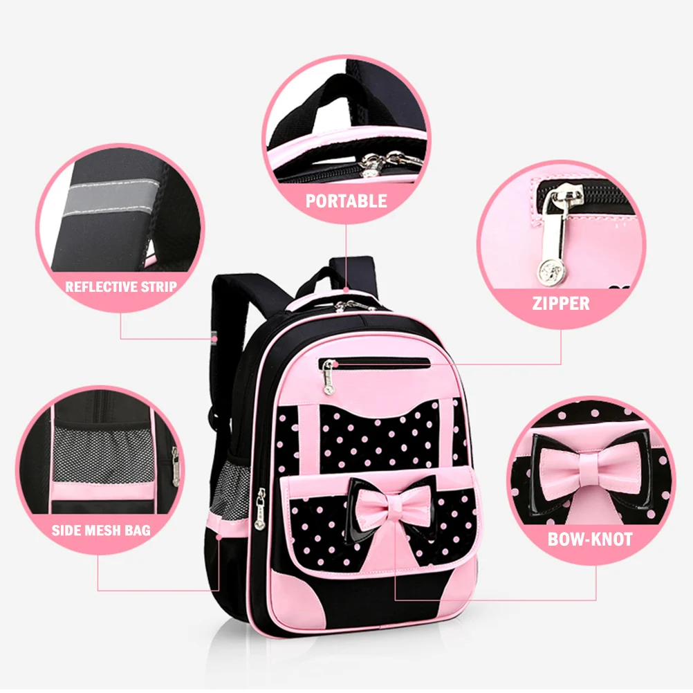 Милый школьный рюкзак для девочек, детский рюкзак в горошек с милым бантом, многофункциональный молодежный рюкзак для начальной школы