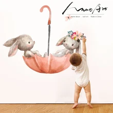 Мультяшная наклейка, животные, кролик, живопись, наклейки на стену, скандинавский стиль, для детской комнаты, детские, сделай сам, украшение дома, аксессуары, обои