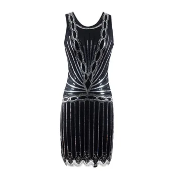

1920s Vintage Gatsby Dress Women Summer Flapper Sequin Club Retro Bodycon Party Short Sundress Clothing Robe Femme