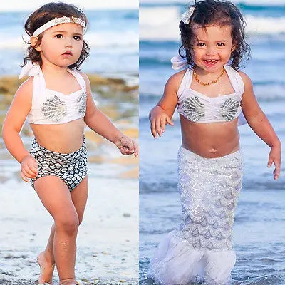 

2017 Adorable Girl Mermaid Tankini Bikini Set Summer Swimwear Swimsuit Bathing Suit Beachwear 2PCS Children Clothing Set