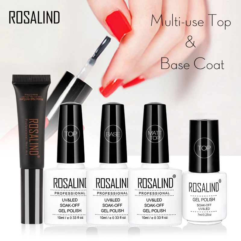 

ROSALIND 7ML&8ML& 10ML Top Coat Base Coat Gel Nail Polish Nail Art UV-LED Soak-Off Nail Gel multi-use top base for nails