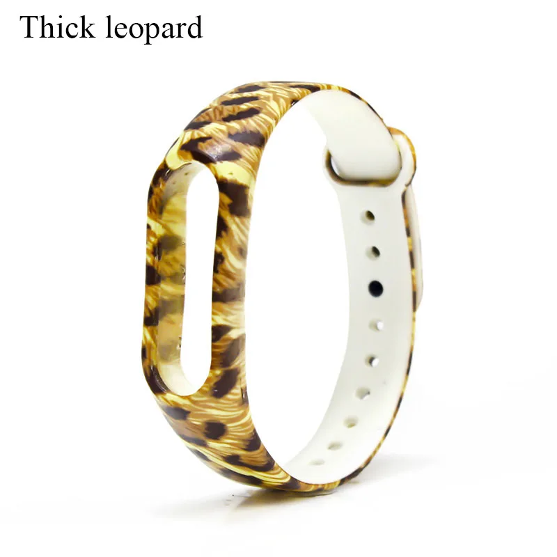 Thick leopard Модный цветной браслет mi band 2 с разноцветными цветами, сменный силиконовый браслет pulsera correa mi band, 2 ремешка для xiaomi mi 2 - Цвет: Thick leopard