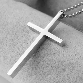 

Biker Fashion Stainless Steel Silver Color Personality Design Christian Cross Pendant Ball Chain Necklace Men's Women's Jewelry