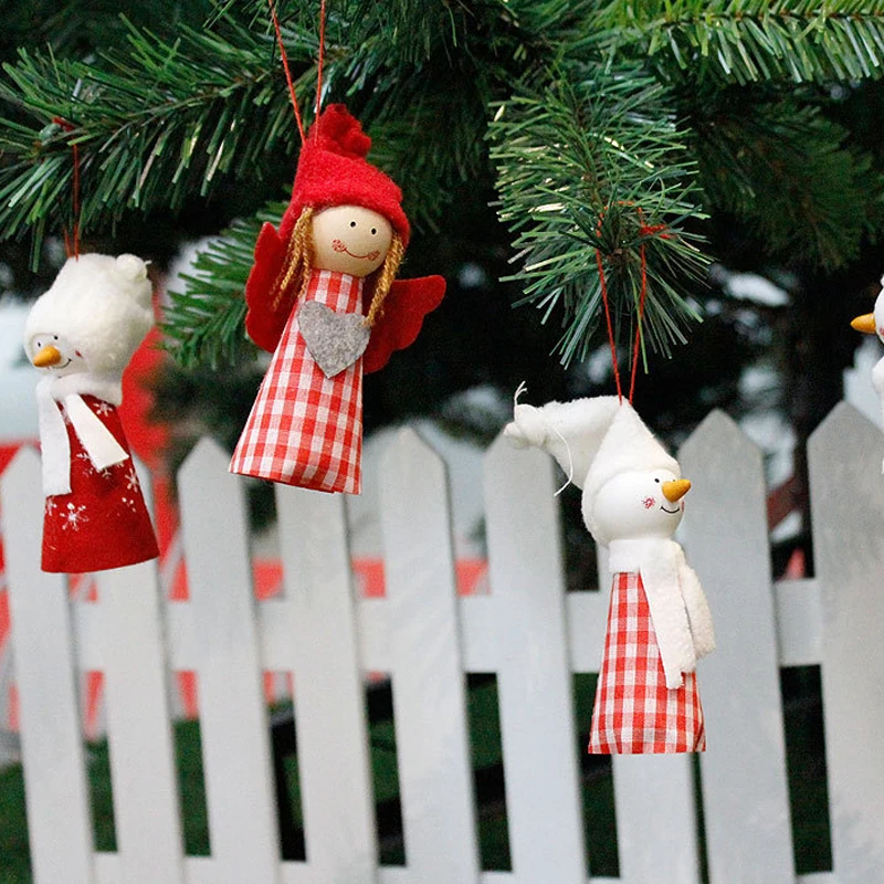 3PCS Red Christmas Angel Doll For Xmas Tree Decorations Pendant Christmas Hanging Ornament New Year Decoration Kids Gift