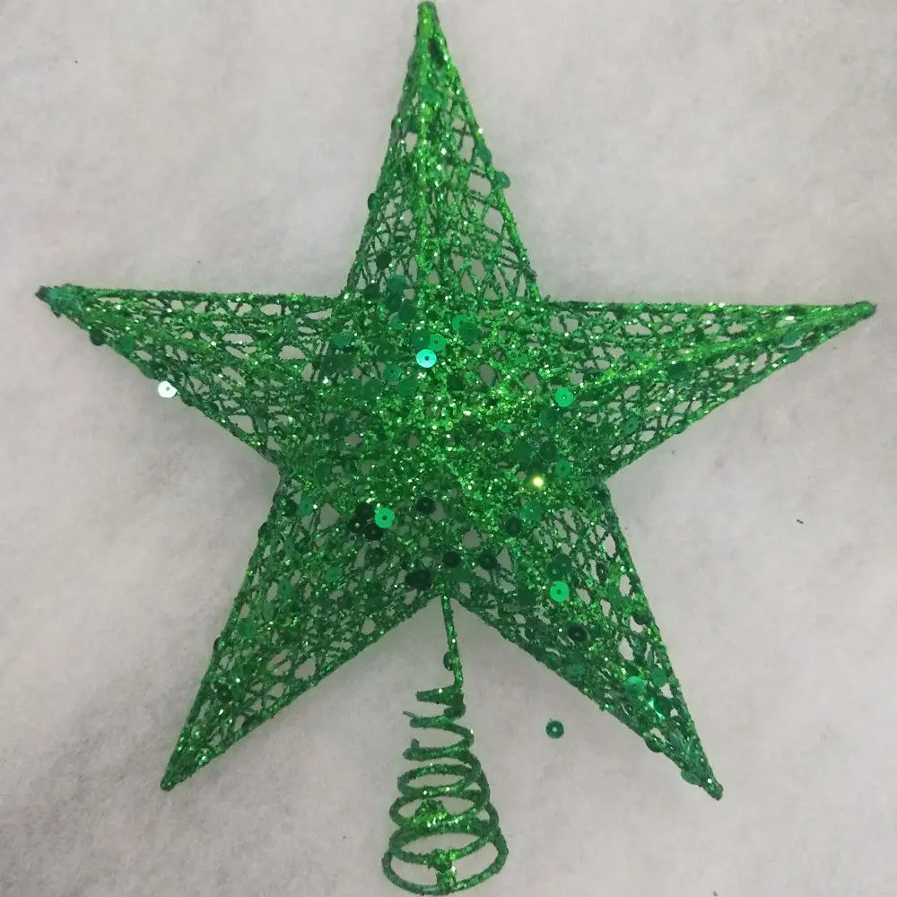 Christmas Tree Topper Glitter Star Home Decor Merry Christmas Sequin Ornaments Tree Topper Colorful Craft Xmas DIY Accessories - Цвет: Green 15cm
