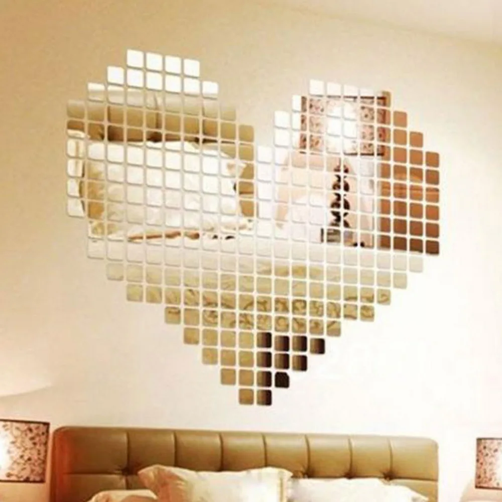 100 Piece Self adhesive Mirror Tile 3D Wall Sticker Decal Mosaic Room