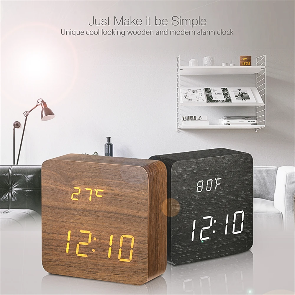 

Digoo DG-AC1 Voice Control Wooden LED Digital Alarm Clock Multifunctional 2 Mode Display Time Thermometer Desk Clock Smart Home