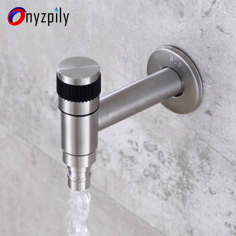 

Onyzpily Brushed Nickle Washing Machine Tap Faucet Wall Mounted Bathroom Stainless Steel Cold Outdoor Faucet Garden Tap