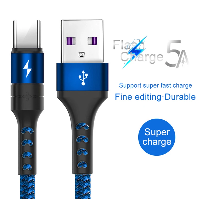 

5A USB Type C Cable USB C For Huawei Mate 20 Pro Mate 20 X Super Fast Charger Braided USB Cable 5A QC3.0 Fast Charge Micro USB