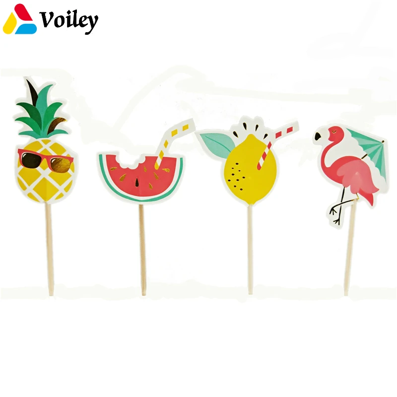 

Baby Shower 24 Pcs/set Summer Flamingo Pineapple Watermelon Cupcake Toppers Kids Happy Birthday Theme Cake Decoration Supplies,Q