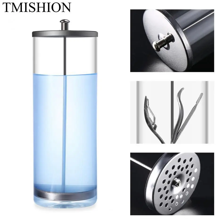 

9 inch Disinfectant Jar Sterilization Container Sanitizer Glass Can Stainless Steel Cover Manicure Tools Disinfection for Salon