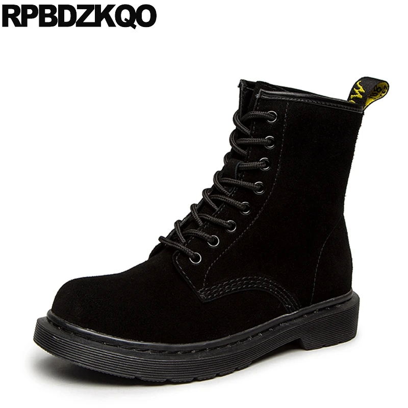 

Casual 2017 Round Toe Front Lace Up Ankle Boots Autumn Booties Combat Shoes Black Short Suede New Fashion Chinese Female Ladies