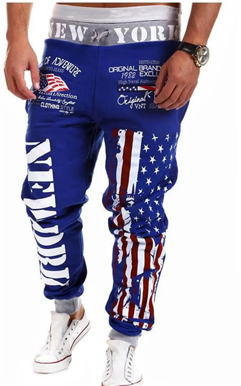 

Men's Outwear Sweatpants New York American Flag Star Print Trousers Fashiom National Flag Printed Lace Pants Hip Hop Harem Pants