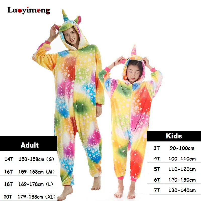 Kigurumi пижамы для взрослых Аниме Единорог Onesie женский комбинезон одежда для сна зимний Косплей Хэллоуин Дети Licorne Pijima фланелевые пижамы - Color: colorful star