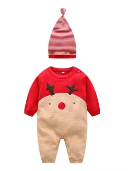 

Fall Newborn Baby Boy's And Girl's Christmas Festive Rompers Age 3-18M,Knitted Double Sweater Jumpsuit And Christmas Hat