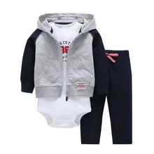 3pcs 2019 Spring Autumn Little Zipper Hoodie Jacket & Bodysuit or Vest & Pants Baby Clothing Set, Boy Girl Clothes Cardigan Set newborn spring and autumn wadded jacket set male cotton padded jacket vest piece set baby clothes