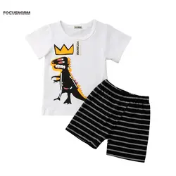 Лидер продаж; летний комплект милой одежды для маленьких мальчиков; футболка с короткими рукавами и принтом животных; черные шорты в
