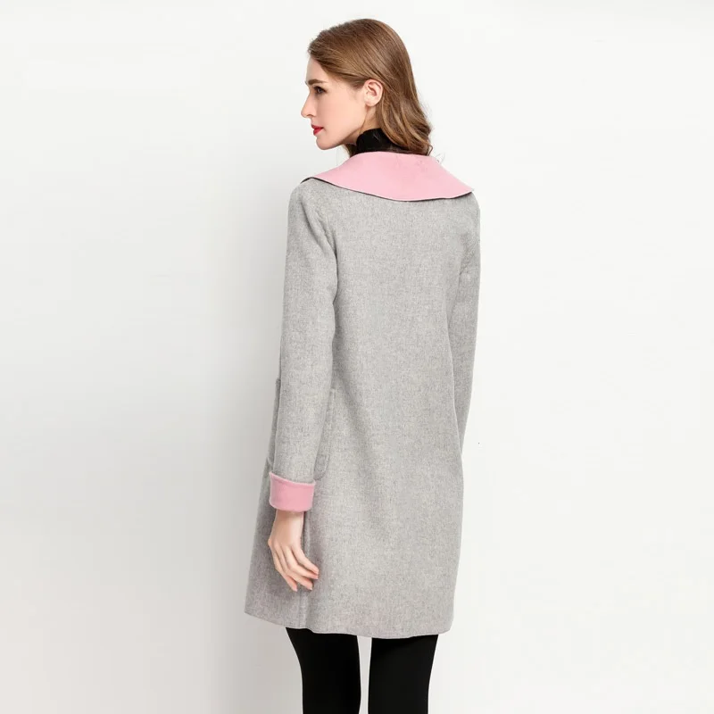 Gray Manteau Automne Chaud Du De Laine Nouvelle Europe Longue Cachemire D'hiver Des Haute amp; Veste Mode Et Dame Amérique Femmes Revers Duplex Qualité q87BrnPq