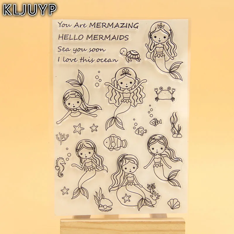 

KLJUYP Beautiful Mermaid Transparent Clear Silicone Stamp/Seal for DIY scrapbooking/photo album Decorative clear stamp sheets