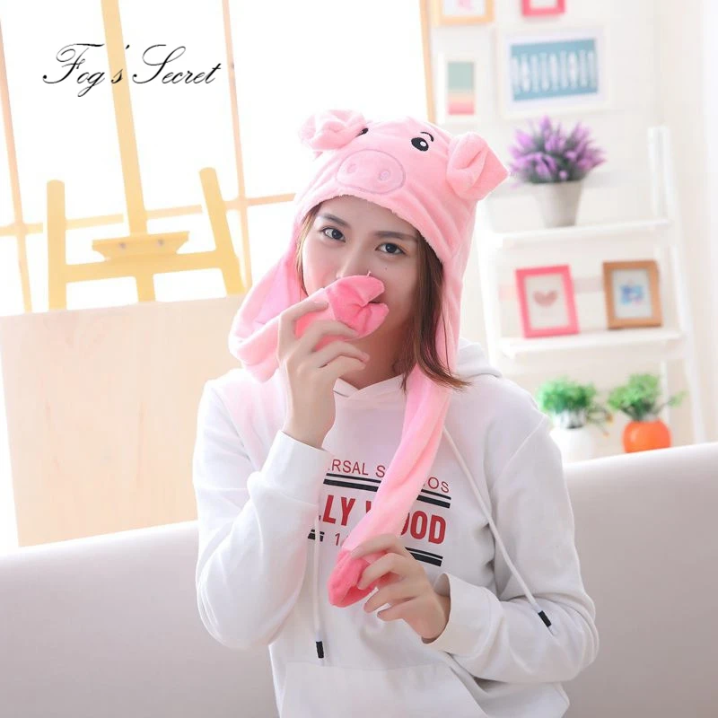 Милые теплые шапки с животными для девочек, розовая свинка, плюшевый головной убор для фото, реквизит для женщин, мужчин, для подарка, рождественские шапки