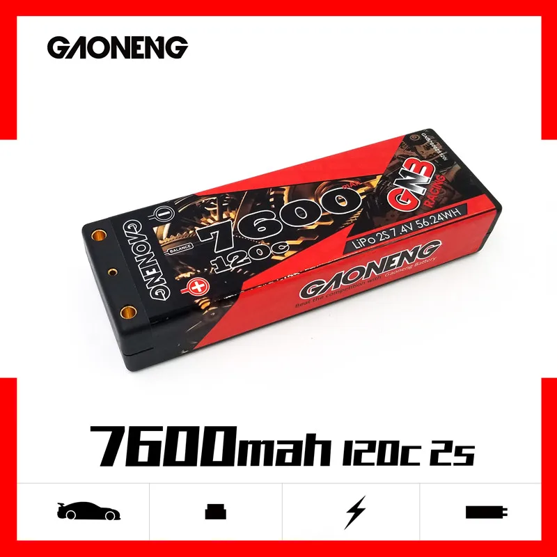 

Gaoneng GNB 7600mAh 2S 7.4V 120C Hardcase LiPo Battery pack with 5.0mm bullet Plug Deans T Plug for 1:10 1/10 RC Car RC Boat