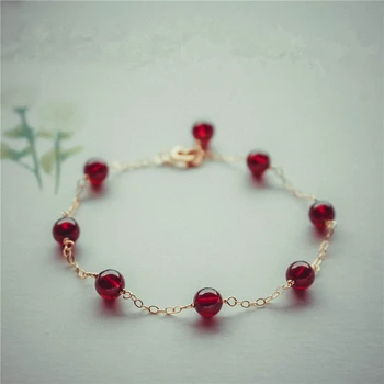 

Handmade Natural Garnet Bracelets ize Gold Wrap Fillde Bangles No Fade Vintage Charm Party Jewelry for Women