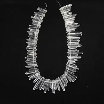 

Full strand Polished Natural Clear White Quartz Stick Loose Beads Pendants,Top Drilled Raw Crystals Spike Point Craft Necklace