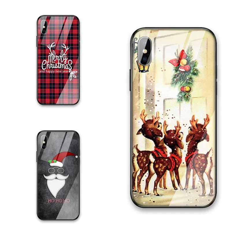 Роскошный стеклянный чехол для Apple iphone 6 7 8 10 Plus X XS XR MAX 7plus 8plus 6G 6S XSMAX рождественский