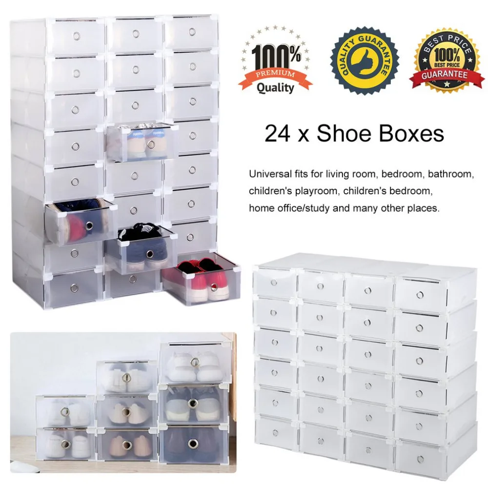 

Ship From DE 24pcs Foldable Plastic Shoe Boxes Universal Home Organizer Stackable Storage Drawer Transparent Home Holding Box