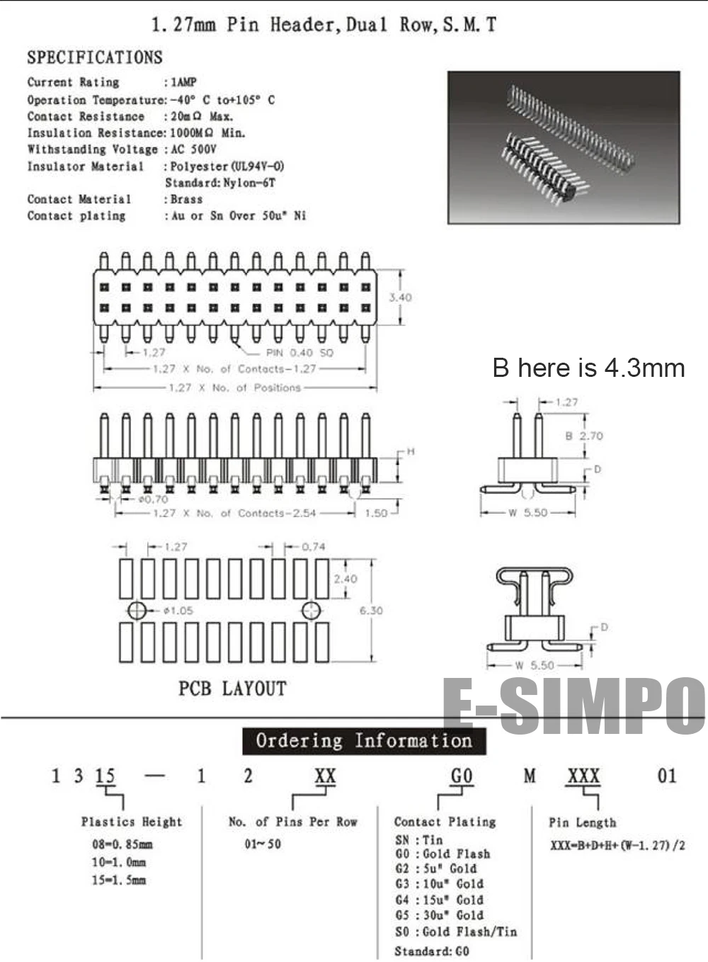 100 шт 1 27 мм SMD 2x3P 2x50P штыревой разъем SMT двухрядный Однорядный пластиковый PCB Pinheader