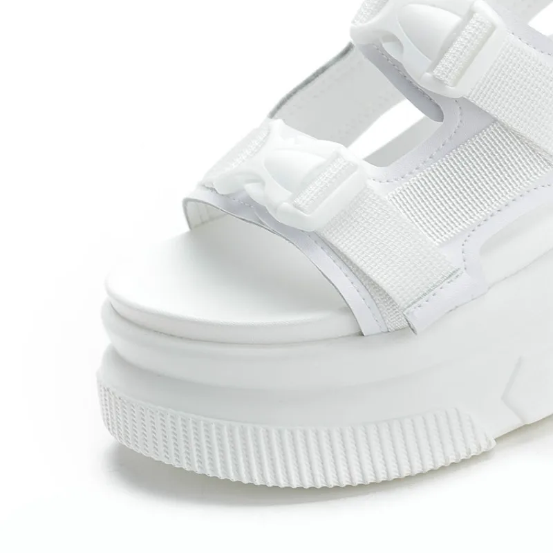 SWYIVY Summer White Shoes Sandals Woman Genuine Leather Wedge Shoes Platform Sandals Ankle Belt 2019 Chunky Sandal For Woman SWYIVY Summer White Shoes Sandals Woman Genuine Leather Wedge Shoes Platform Sandals Ankle Belt 2019 Chunky Sandal For Woman