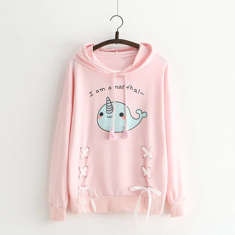 

Female Kawaii Letter Lace Up Bow Long Sleeve Hoodies Sweatshirts Women Pattern Drawstring Casual Pullover Spring 2019