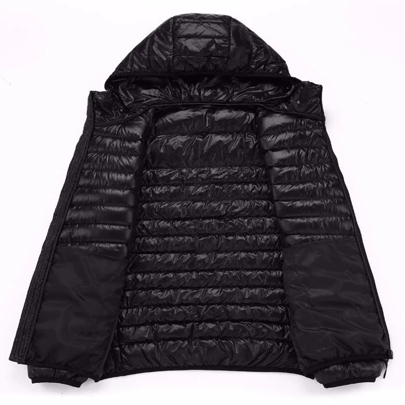  Men Hooded White Duck Down Jacket Warm Line Portable Package