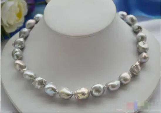 

Hot sale new Style >>>>>17" 16mm GRAY BAROQUE KESHI REBORN PEARL NECKLACE