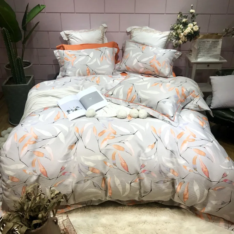 Waliicorners 4pcs Collection Floral print Duvet cover 100%Cotton Soft Bedding Set queen size king Bed sheets or fitted sheet pillow shams 50 IMG_6635