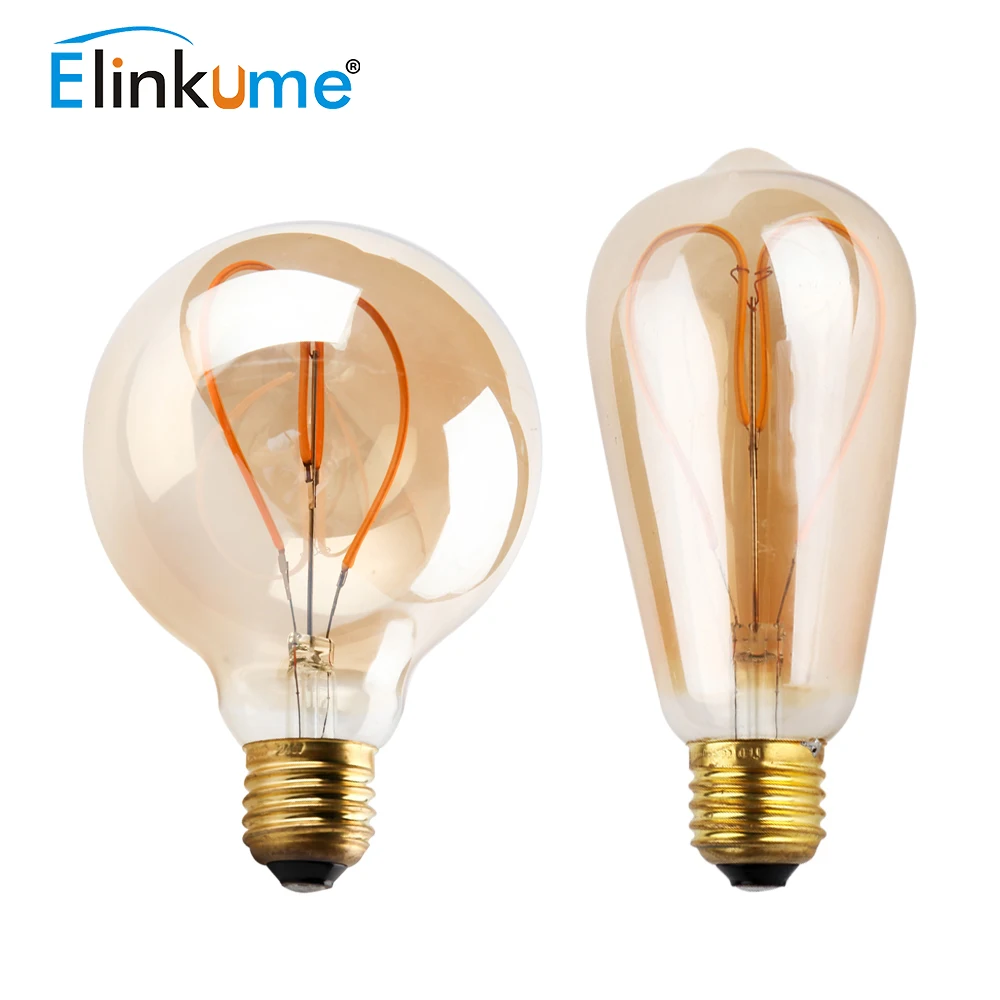 Elinkume E27 LED Bulb E14 E26 LED Filament Lamp 220V 230V 4W Heart