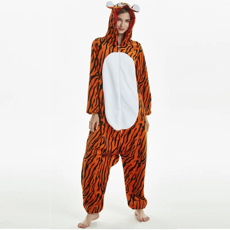 Men-Women-Flannel-kigurumi-for-adults-Winter-Kegurumi-One-piece-Animal-Pajamas-Kigurumi-Tiger-Lion-Long