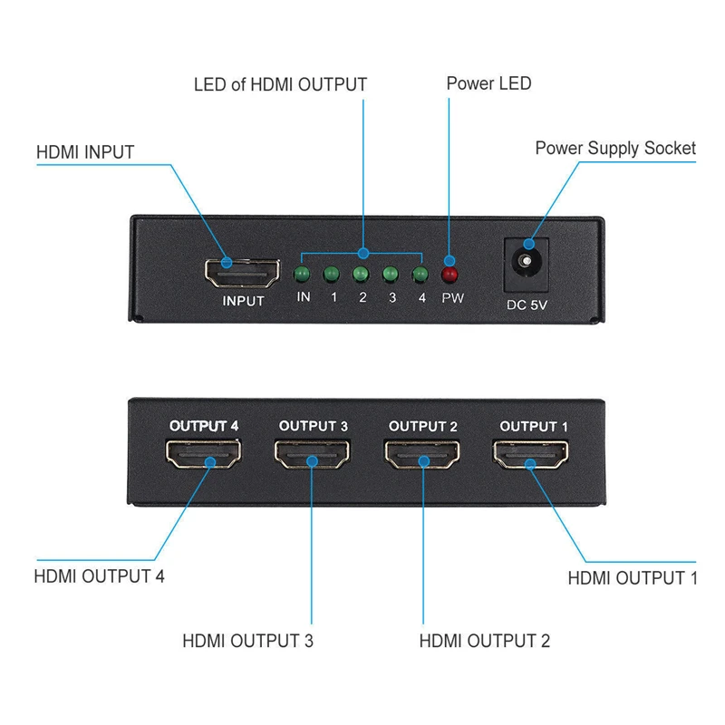1 в 4 из Full HD HDMI Splitter 1X4 4 Порты и разъёмы концентратор ретранслятор усилитель v1.4 3D 1080 p