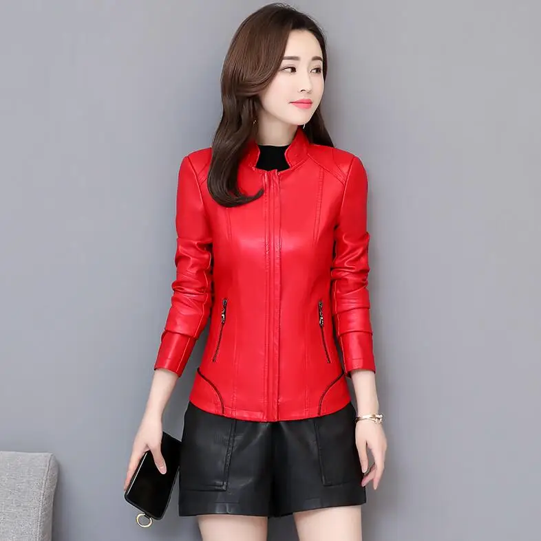 SWREDMI, Весенняя кожаная одежда для женщин, плюс размер, 4XL, кожаное пальто, женская тонкая повседневная кожаная куртка, осенняя Женская куртка - Цвет: Красный