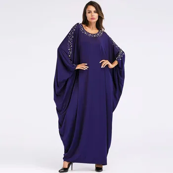 

#1867026# Hot Sell Musulman Muslim Handmade Pearl Round Collar Bat Sleeve Fashion Mujer Vestidos Arabia Gowns and Dress