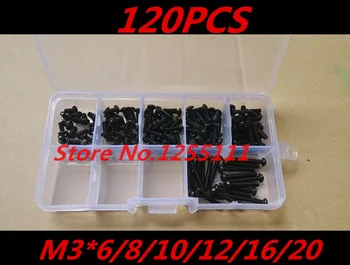 

120pcs M3 Button Head Bolt Hex Socket Screw Assortment Kit Black 3mm Length 6/8/10/12/16/20mm
