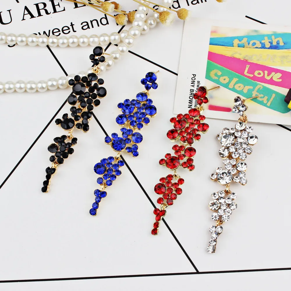 

A Pair Women's Long Flower Crystal Earring Pendant Earrings Jewelry10.8