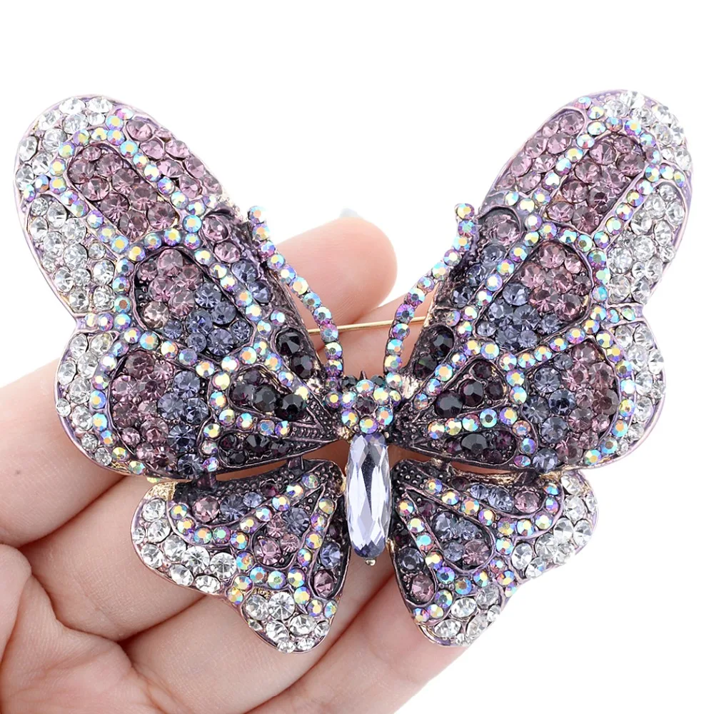 Bella Fashion Large Butterfly Animal Rhinestone Brooch Pins Austrian