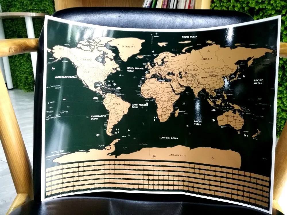 

Premium Print Poster Scratch Foil Layer Coating World Map Perfect for Travelers Map With Country Flag Wall Sticker Room Decor